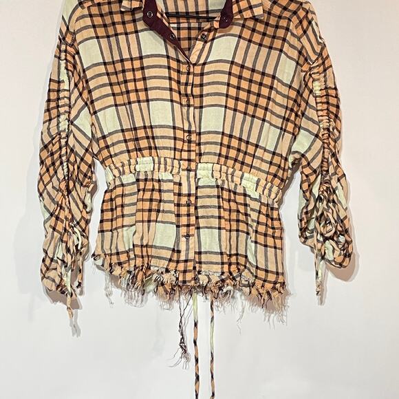 We The Free People Pacific Dawn Top Womens XS Peach Tree Combo Drawstring Shirt - Picture 7 of 12